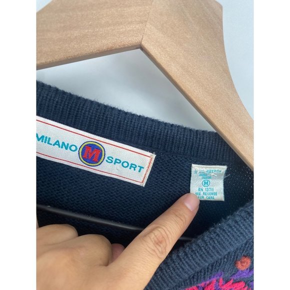 VINTAGE MILANO SPORT EMBROIDERED PULLOVER KNIT SWEATER SIZE MEDIUM - Picture 4 of 5